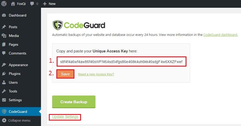 Entering and saving unique access key