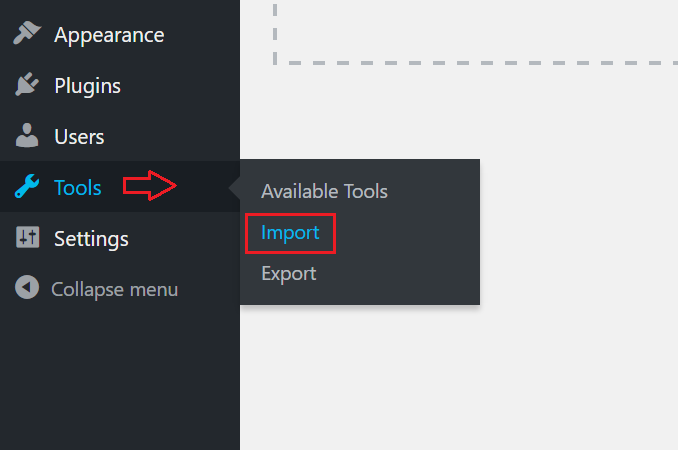 Navigating to the import page