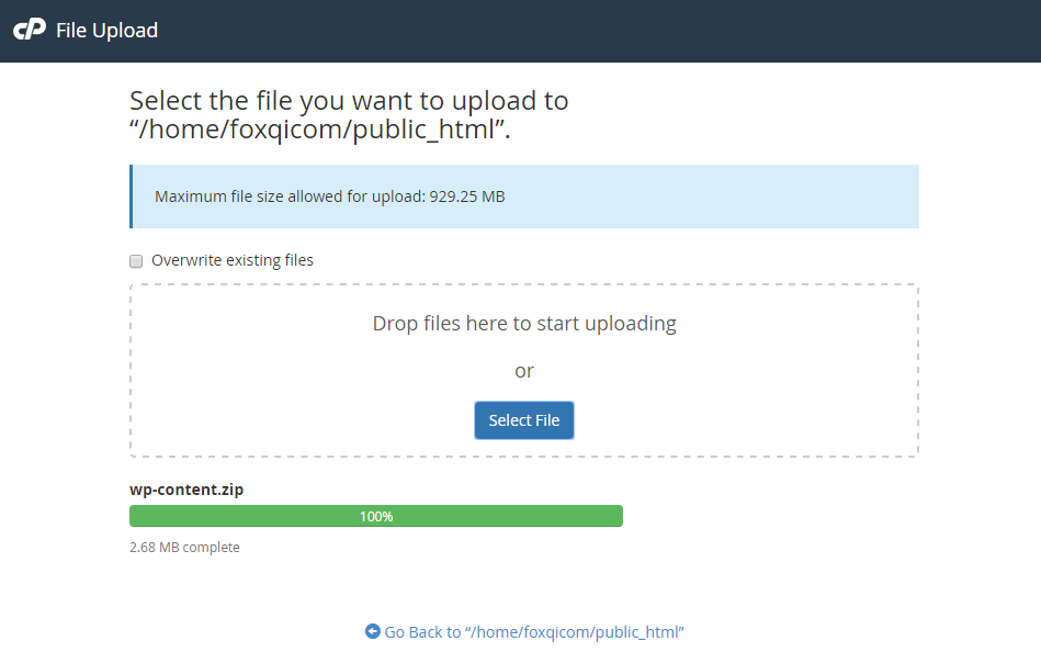 Uploading wp-content via File Manager