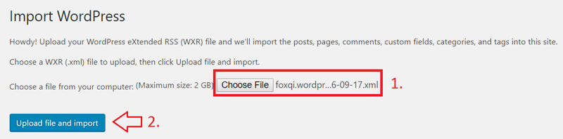 Uploading .xml file for importing into WordPress