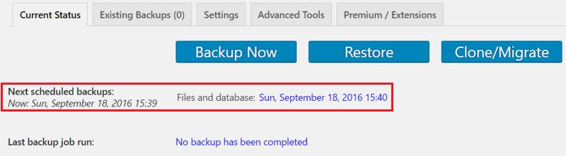 UpdraftPlus running the first backup