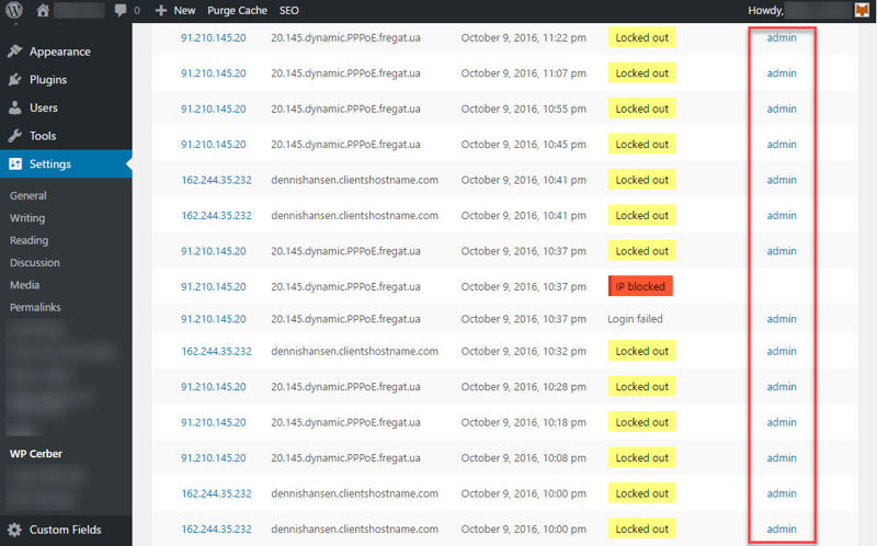 WP-Cerber login activity log