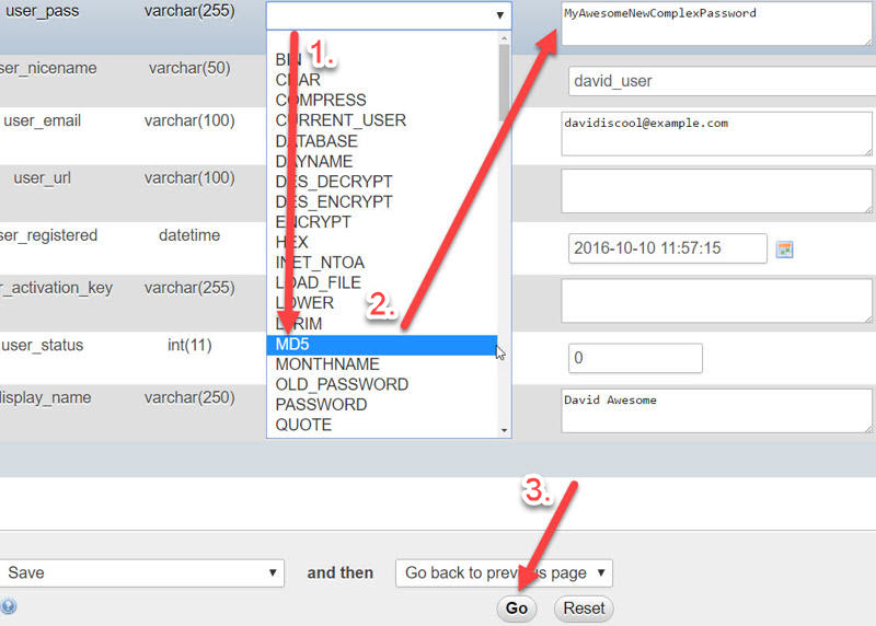 Applying the new MD5 hash password