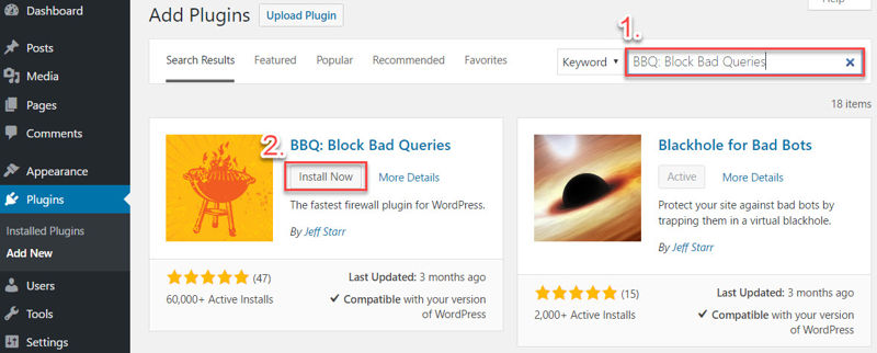 Installing the Block Bad Queries plugin