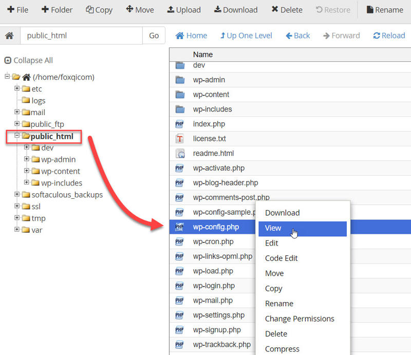 Opening the wp-config.php file