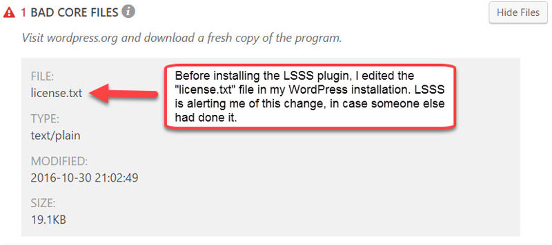 Look-See Security Scanner notice of bad core file