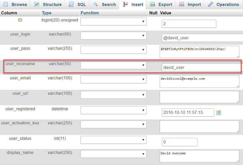 Highlighting the user_nicename row