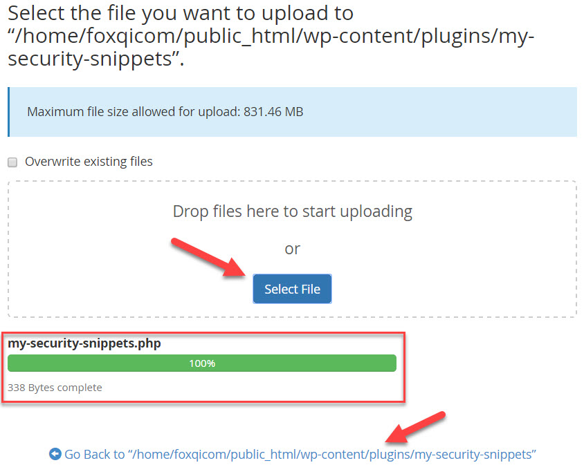 Uploading code snippets file