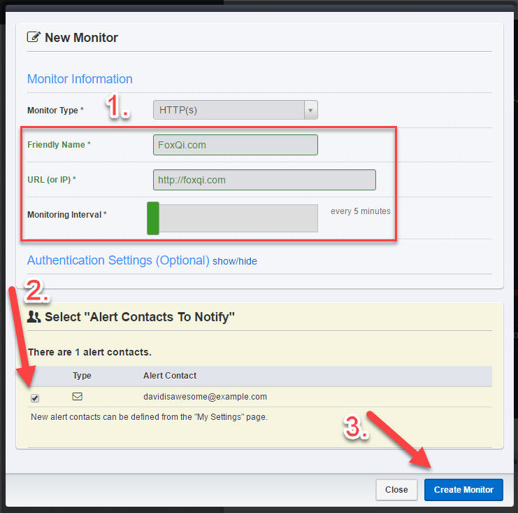 Creating a new monitor in UptimeRobot