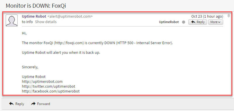 UptimeRobot downtime alert