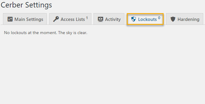 WP-Cerber lockouts tab list