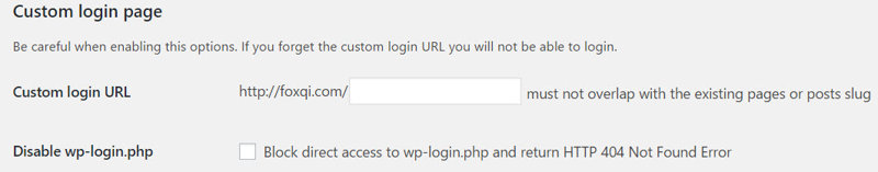 WP-Cerber custom login page settings