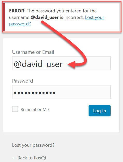 Error message from mistyped password