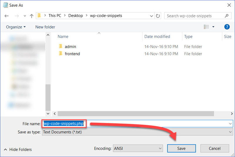 Saving the WP Code Snippets php file