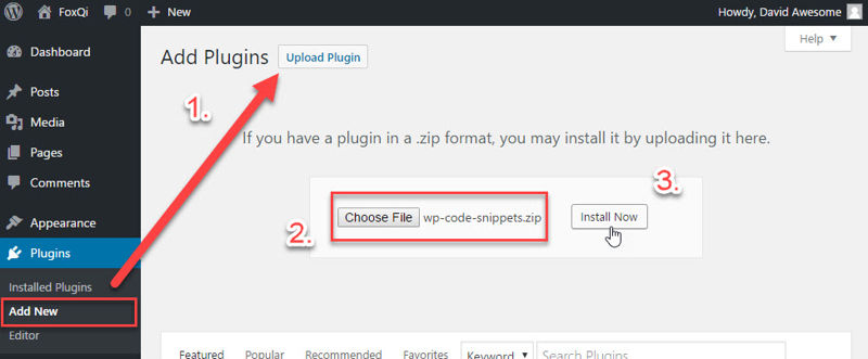 Uploading the WP Code Snippets plugin