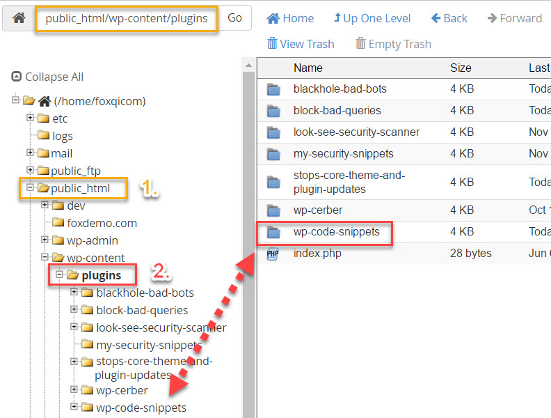 Locating the WP Code Snippets folder