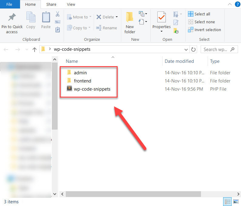 WP Code Snippets folder contents